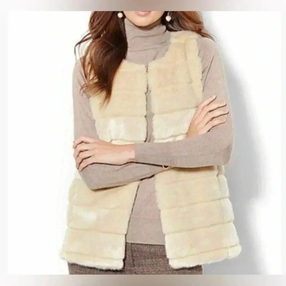 New York & Company Jackets & Blazers - Cream Faux Fur Vest